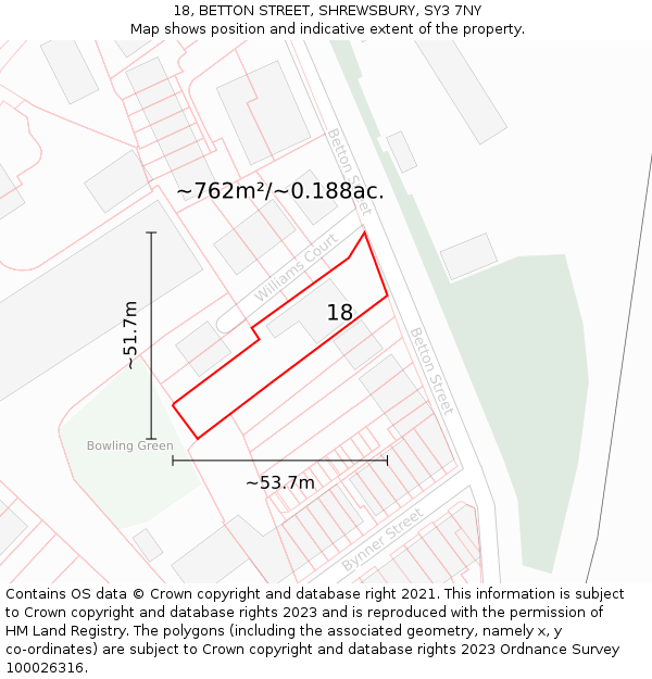 18, BETTON STREET, SHREWSBURY, SY3 7NY: Plot and title map