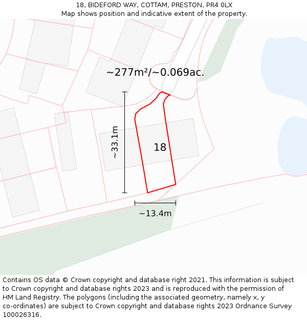 18, BIDEFORD WAY, COTTAM, PRESTON, PR4 0LX: Plot and title map