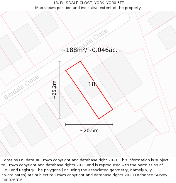 18, BILSDALE CLOSE, YORK, YO30 5TT: Plot and title map