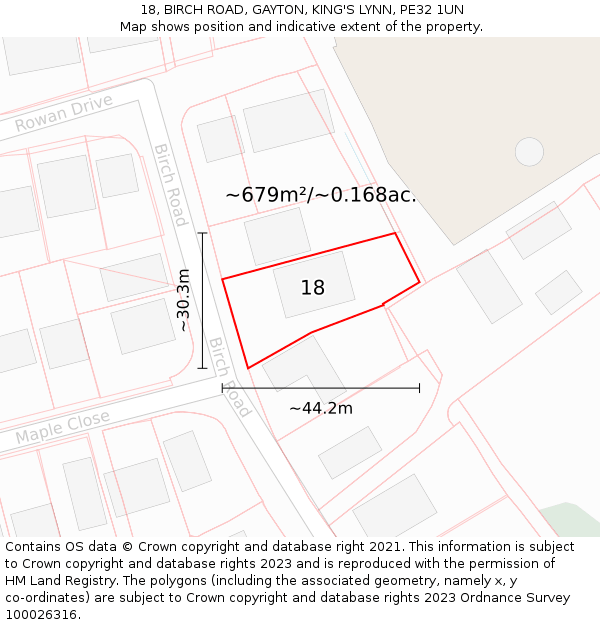 18, BIRCH ROAD, GAYTON, KING'S LYNN, PE32 1UN: Plot and title map