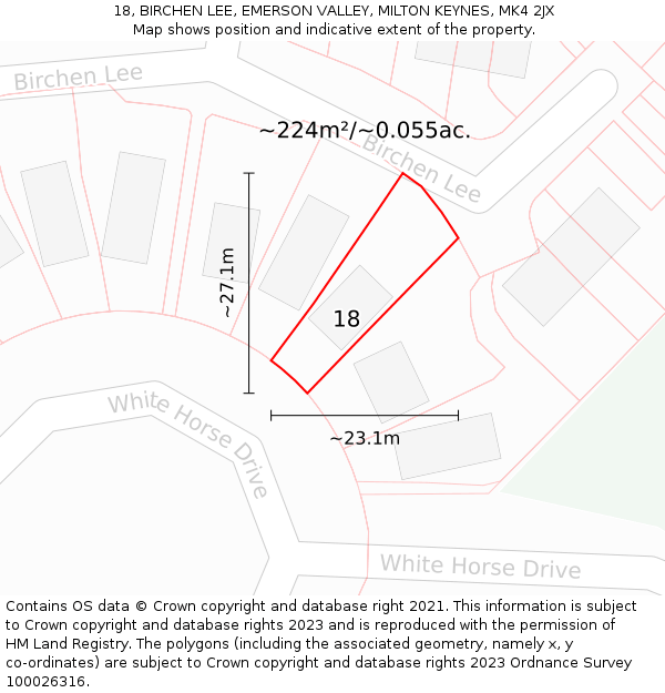 18, BIRCHEN LEE, EMERSON VALLEY, MILTON KEYNES, MK4 2JX: Plot and title map