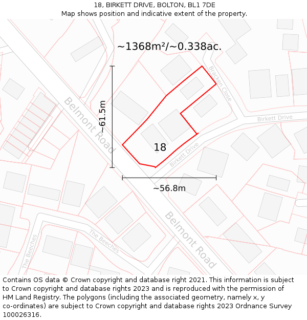 18, BIRKETT DRIVE, BOLTON, BL1 7DE: Plot and title map