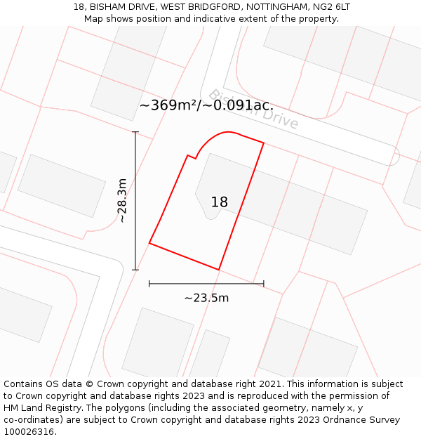 18, BISHAM DRIVE, WEST BRIDGFORD, NOTTINGHAM, NG2 6LT: Plot and title map