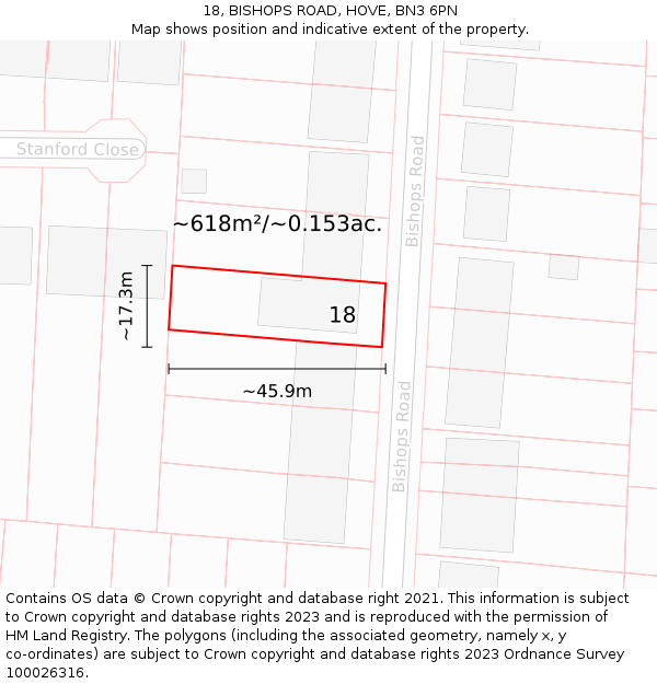 18, BISHOPS ROAD, HOVE, BN3 6PN: Plot and title map