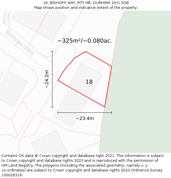 18, BISHOPS WAY, PITY ME, DURHAM, DH1 5DB: Plot and title map