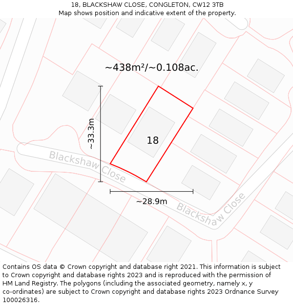 18, BLACKSHAW CLOSE, CONGLETON, CW12 3TB: Plot and title map