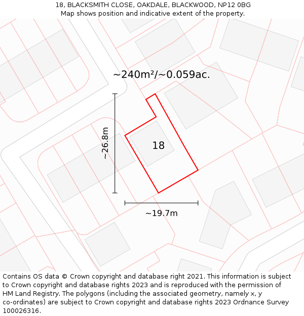 18, BLACKSMITH CLOSE, OAKDALE, BLACKWOOD, NP12 0BG: Plot and title map