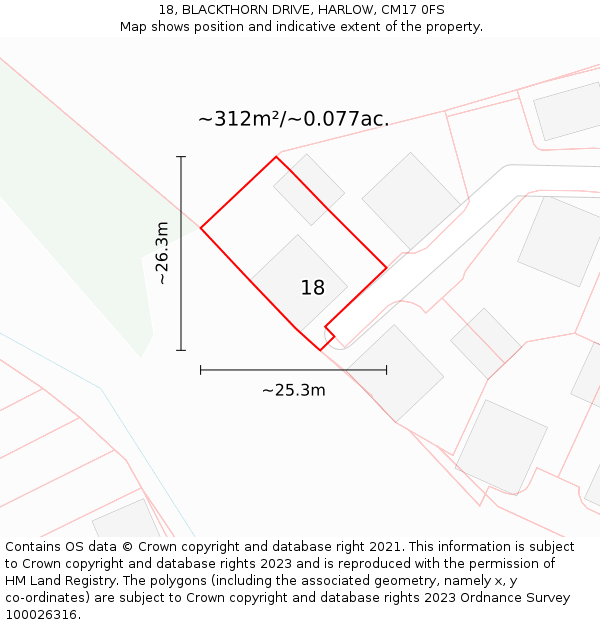 18, BLACKTHORN DRIVE, HARLOW, CM17 0FS: Plot and title map