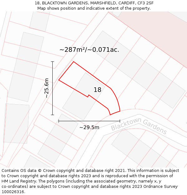 18, BLACKTOWN GARDENS, MARSHFIELD, CARDIFF, CF3 2SF: Plot and title map