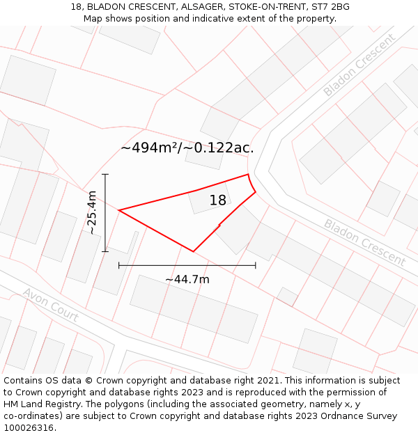 18, BLADON CRESCENT, ALSAGER, STOKE-ON-TRENT, ST7 2BG: Plot and title map