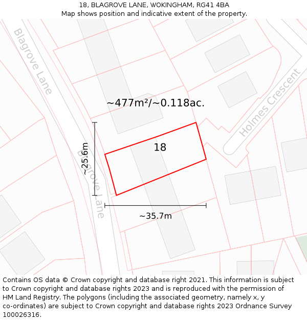 18, BLAGROVE LANE, WOKINGHAM, RG41 4BA: Plot and title map