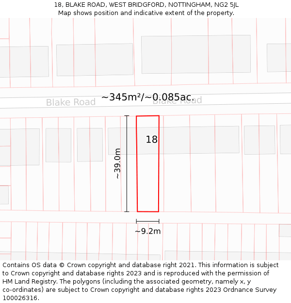 18, BLAKE ROAD, WEST BRIDGFORD, NOTTINGHAM, NG2 5JL: Plot and title map