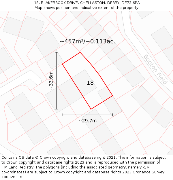 18, BLAKEBROOK DRIVE, CHELLASTON, DERBY, DE73 6PA: Plot and title map