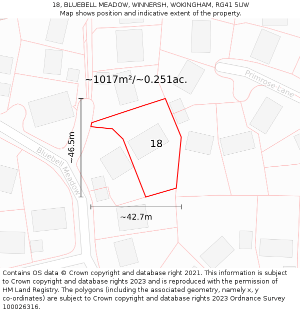 18, BLUEBELL MEADOW, WINNERSH, WOKINGHAM, RG41 5UW: Plot and title map