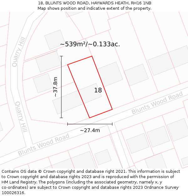 18, BLUNTS WOOD ROAD, HAYWARDS HEATH, RH16 1NB: Plot and title map