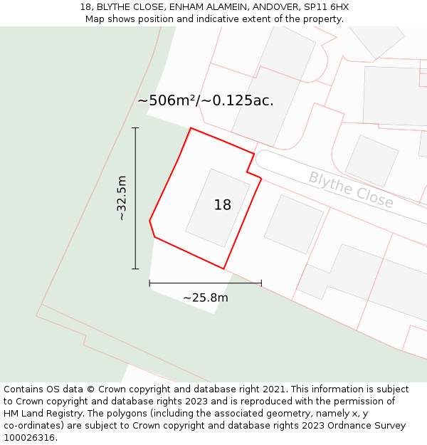 18, BLYTHE CLOSE, ENHAM ALAMEIN, ANDOVER, SP11 6HX: Plot and title map