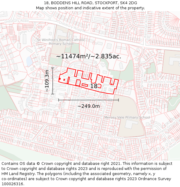 18, BODDENS HILL ROAD, STOCKPORT, SK4 2DG: Plot and title map
