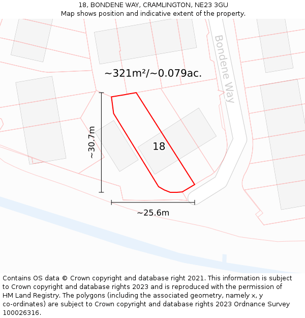 18, BONDENE WAY, CRAMLINGTON, NE23 3GU: Plot and title map