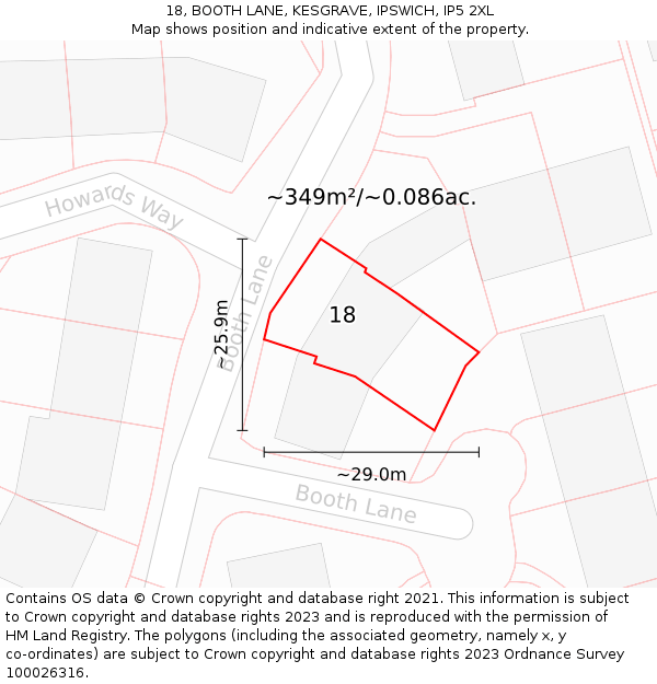 18, BOOTH LANE, KESGRAVE, IPSWICH, IP5 2XL: Plot and title map