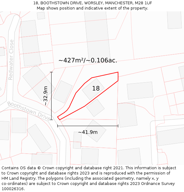 18, BOOTHSTOWN DRIVE, WORSLEY, MANCHESTER, M28 1UF: Plot and title map