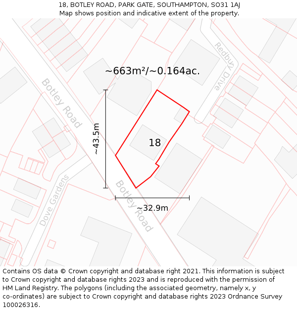 18, BOTLEY ROAD, PARK GATE, SOUTHAMPTON, SO31 1AJ: Plot and title map