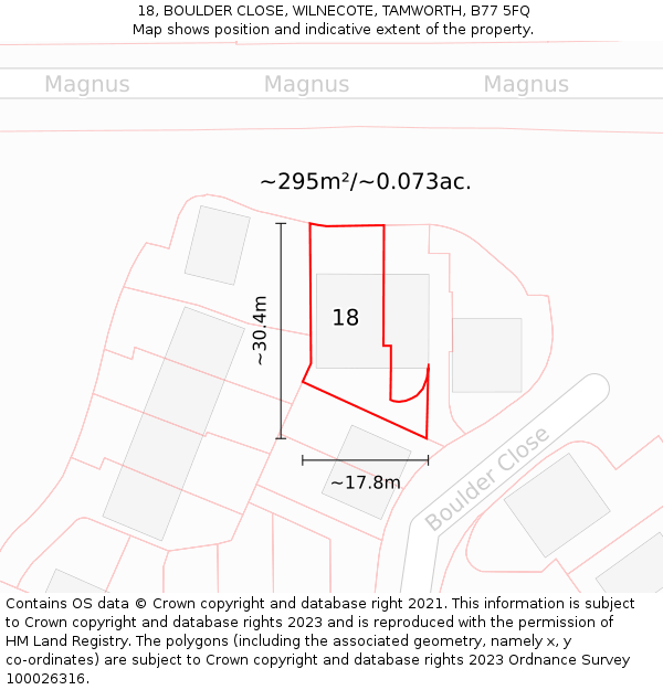 18, BOULDER CLOSE, WILNECOTE, TAMWORTH, B77 5FQ: Plot and title map