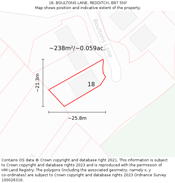 18, BOULTONS LANE, REDDITCH, B97 5NY: Plot and title map