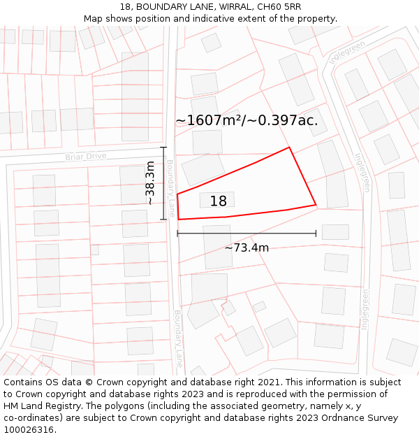 18, BOUNDARY LANE, WIRRAL, CH60 5RR: Plot and title map