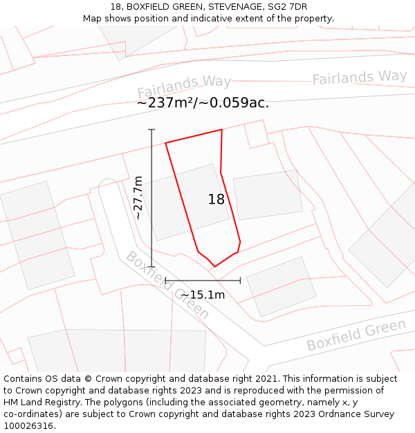 18, BOXFIELD GREEN, STEVENAGE, SG2 7DR: Plot and title map