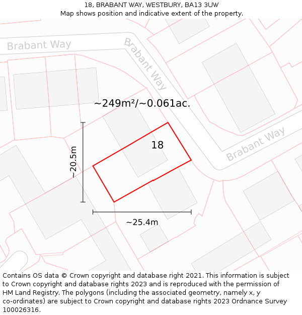 18, BRABANT WAY, WESTBURY, BA13 3UW: Plot and title map