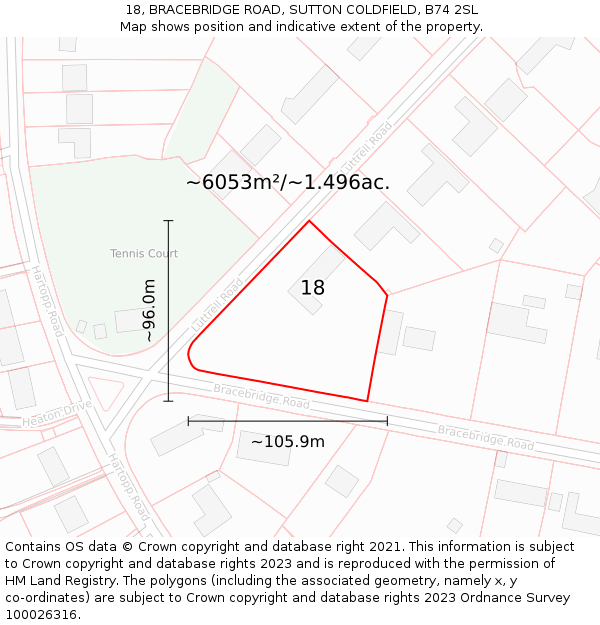 18, BRACEBRIDGE ROAD, SUTTON COLDFIELD, B74 2SL: Plot and title map