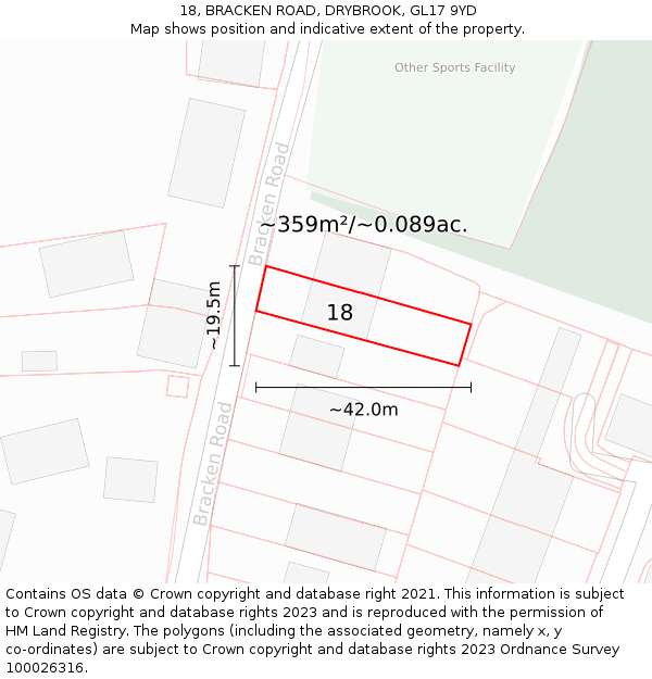18, BRACKEN ROAD, DRYBROOK, GL17 9YD: Plot and title map