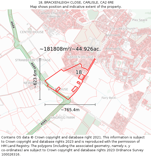 18, BRACKENLEIGH CLOSE, CARLISLE, CA2 6RE: Plot and title map