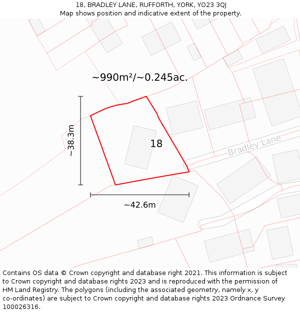 18, BRADLEY LANE, RUFFORTH, YORK, YO23 3QJ: Plot and title map