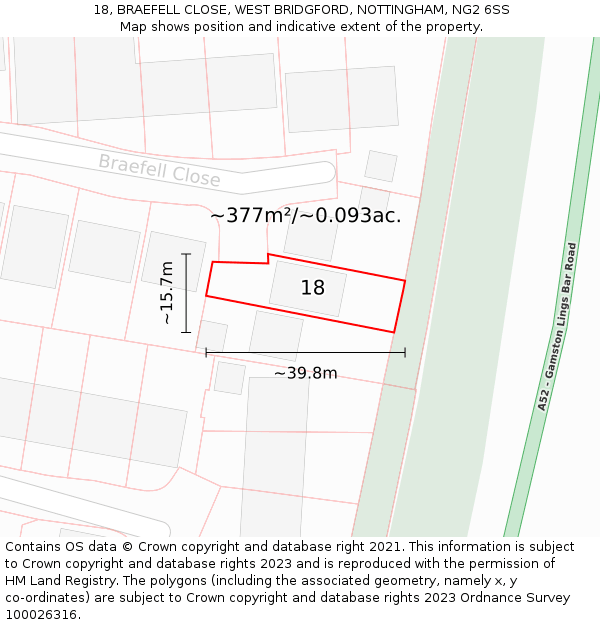 18, BRAEFELL CLOSE, WEST BRIDGFORD, NOTTINGHAM, NG2 6SS: Plot and title map