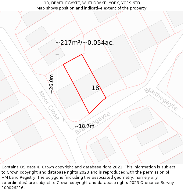 18, BRAITHEGAYTE, WHELDRAKE, YORK, YO19 6TB: Plot and title map