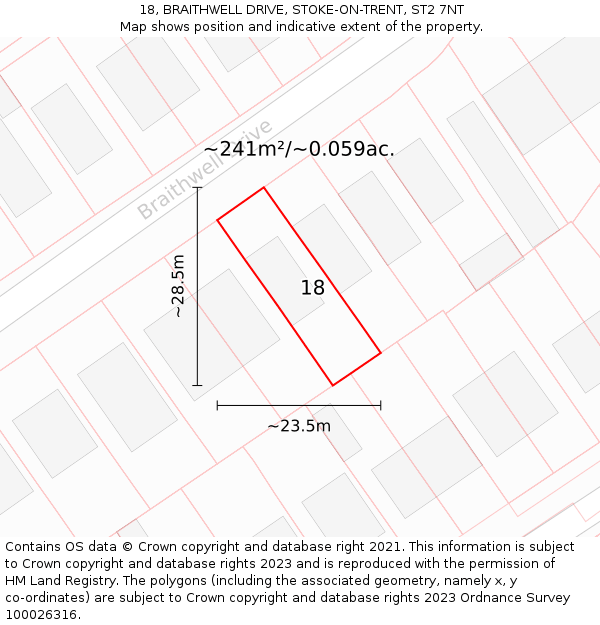 18, BRAITHWELL DRIVE, STOKE-ON-TRENT, ST2 7NT: Plot and title map