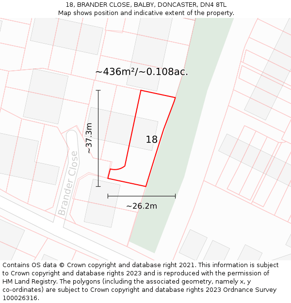 18, BRANDER CLOSE, BALBY, DONCASTER, DN4 8TL: Plot and title map