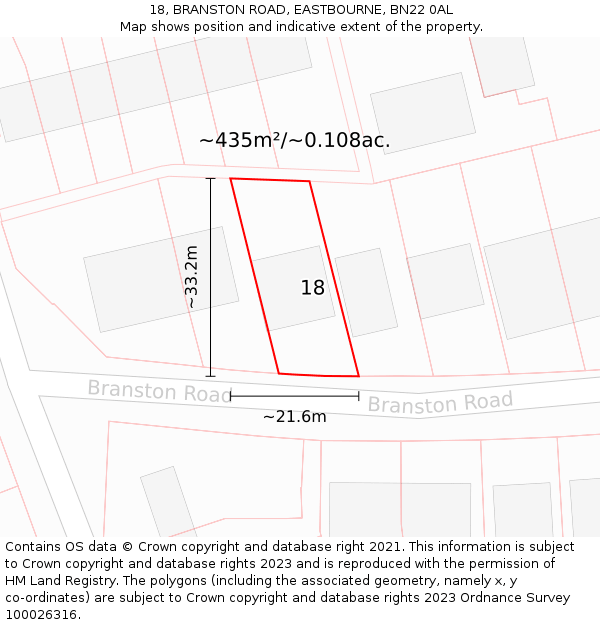 18, BRANSTON ROAD, EASTBOURNE, BN22 0AL: Plot and title map
