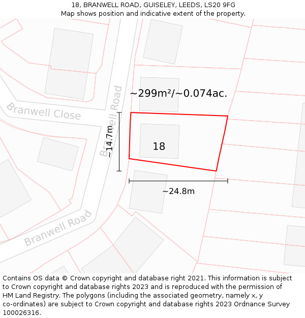 18, BRANWELL ROAD, GUISELEY, LEEDS, LS20 9FG: Plot and title map