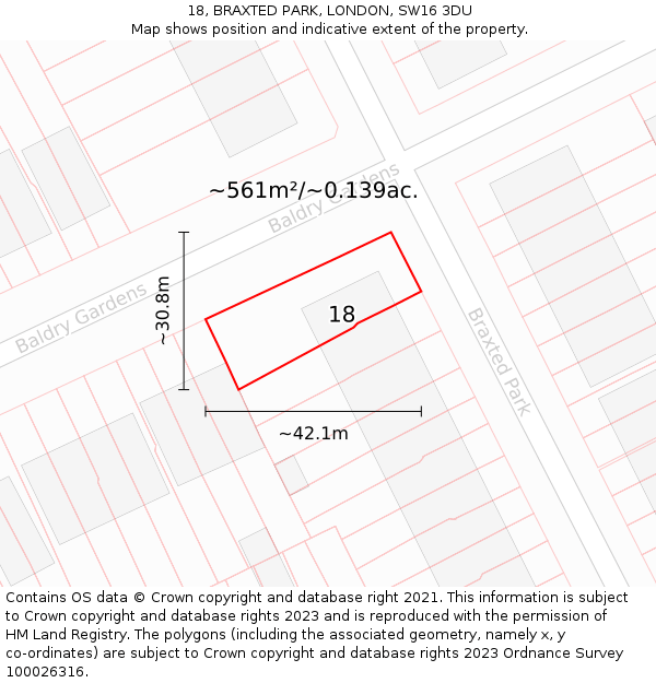 18, BRAXTED PARK, LONDON, SW16 3DU: Plot and title map