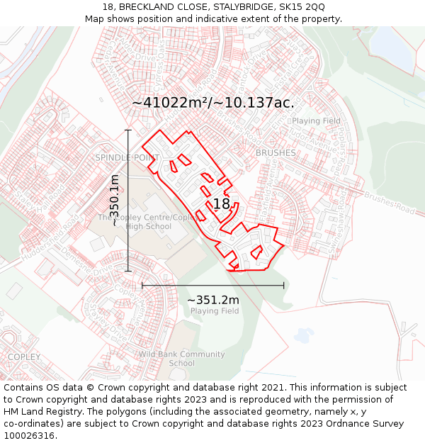 18, BRECKLAND CLOSE, STALYBRIDGE, SK15 2QQ: Plot and title map