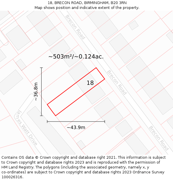 18, BRECON ROAD, BIRMINGHAM, B20 3RN: Plot and title map