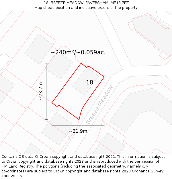 18, BREEZE MEADOW, FAVERSHAM, ME13 7FZ: Plot and title map