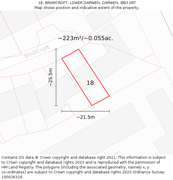 18, BRIARCROFT, LOWER DARWEN, DARWEN, BB3 0RT: Plot and title map