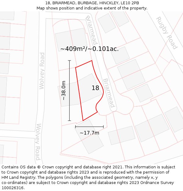 18, BRIARMEAD, BURBAGE, HINCKLEY, LE10 2PB: Plot and title map