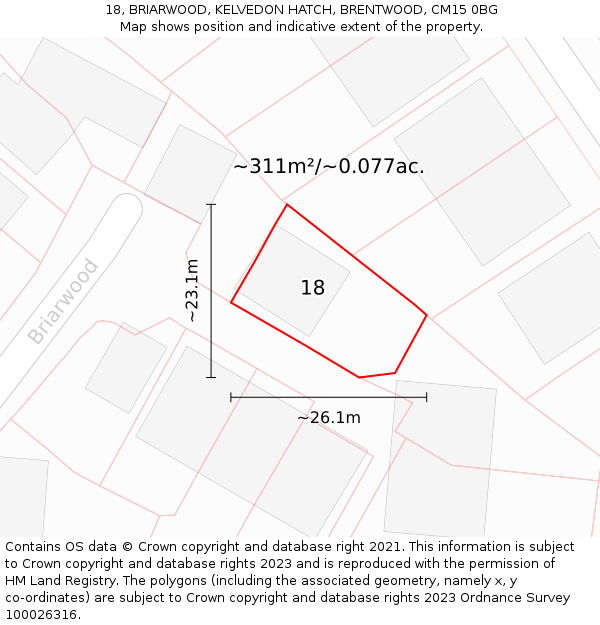 18, BRIARWOOD, KELVEDON HATCH, BRENTWOOD, CM15 0BG: Plot and title map