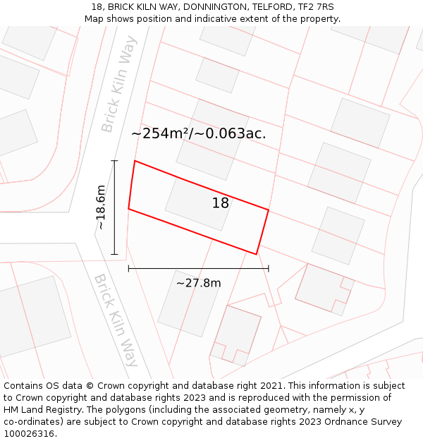 18, BRICK KILN WAY, DONNINGTON, TELFORD, TF2 7RS: Plot and title map