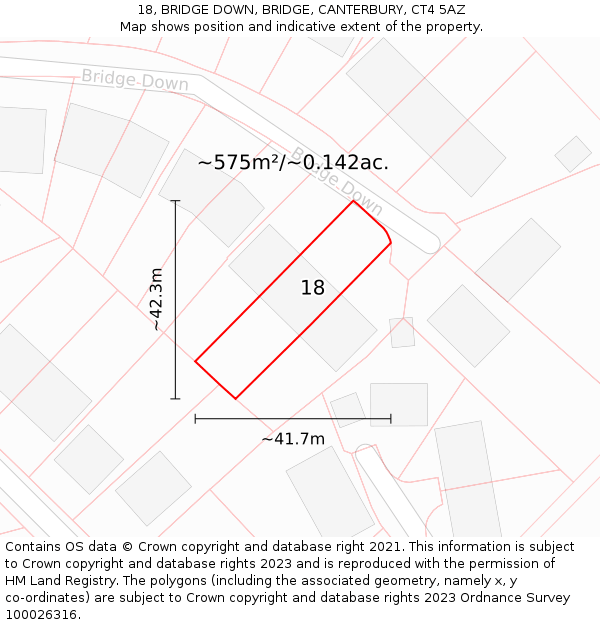 18, BRIDGE DOWN, BRIDGE, CANTERBURY, CT4 5AZ: Plot and title map