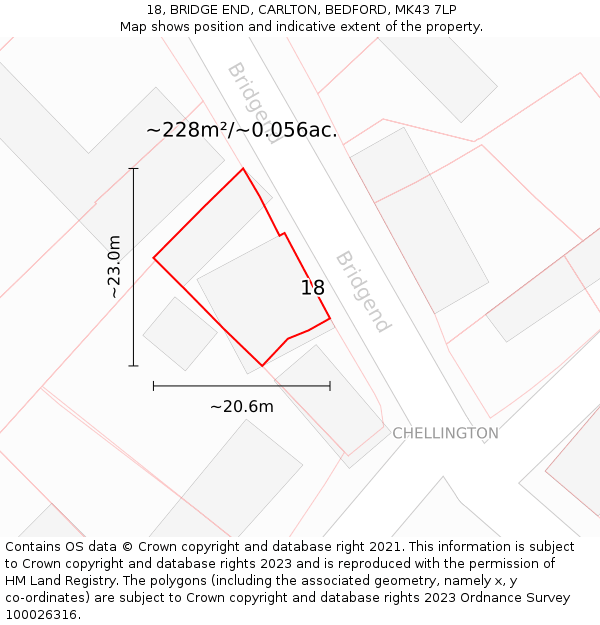 18, BRIDGE END, CARLTON, BEDFORD, MK43 7LP: Plot and title map